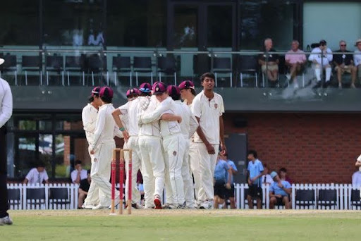The team celebrates as Stevo takes a wicket against GGS
